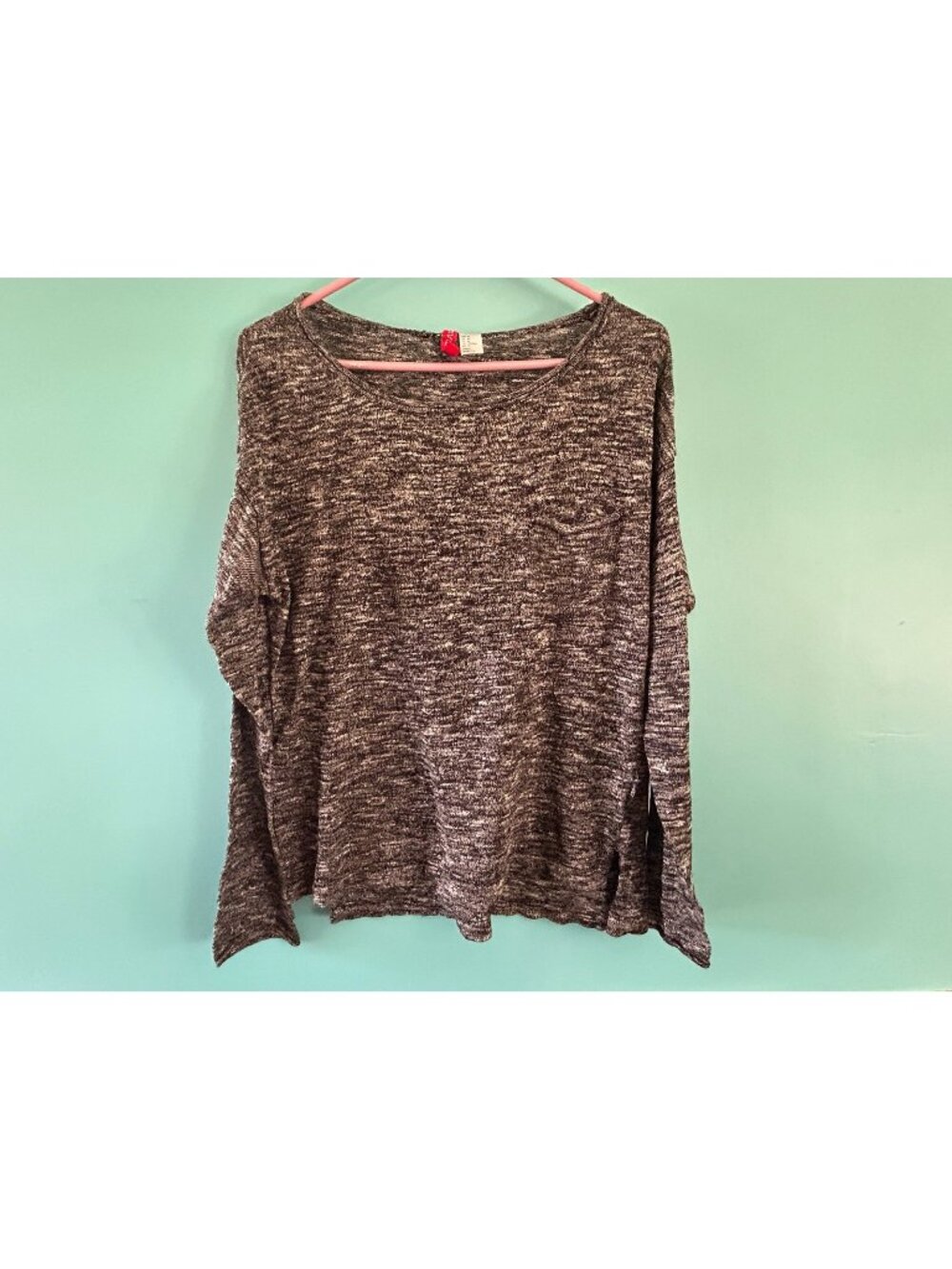 H&M Divided Womens Space Dye Knit Long Sleeve Top Black White Size M Pocket